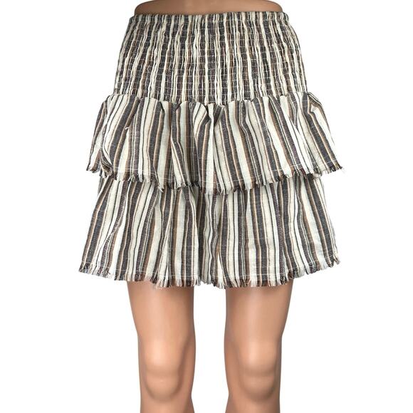 Shein Multicolor Striped Tiered Smocked Mini Layered Ruffle A-Line Skirt Size M - Picture 1 of 5